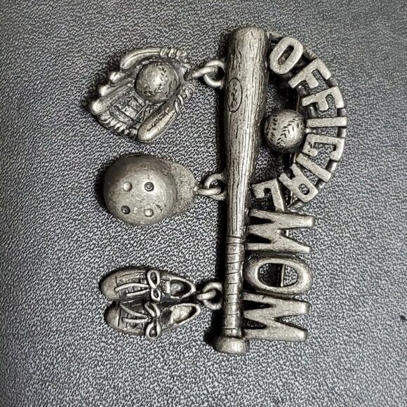 AJC silver tone mom baseball brooch - Picture 3 of 8